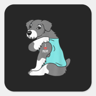 i love mom tattoo schnauzer funny mors day dog square sticker