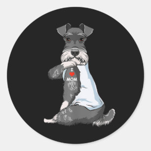 I Love Mom Tattoo Schnauzer Mom Dog Lover Women Classic Round Sticker
