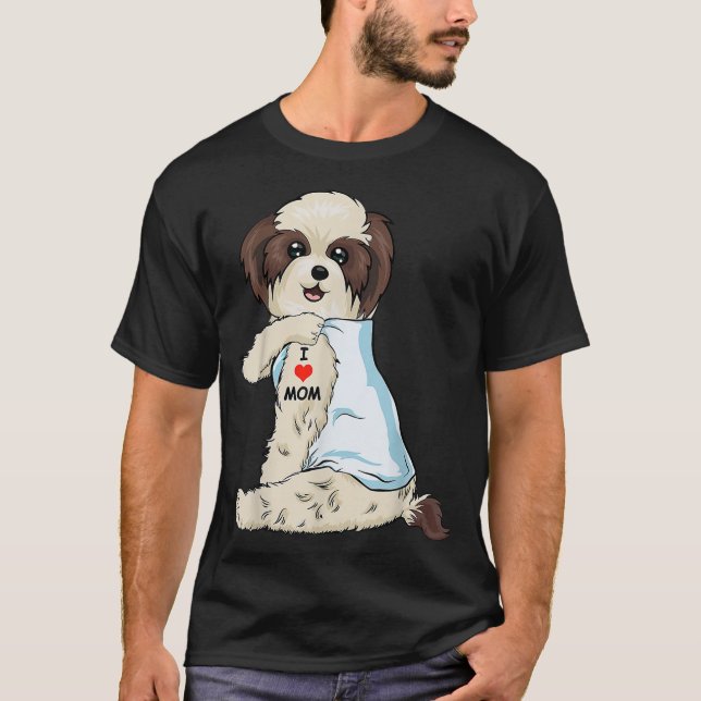 I Love Mom Tattoo Shih Tzu Mom Dog Lover Women T-Shirt (Front)