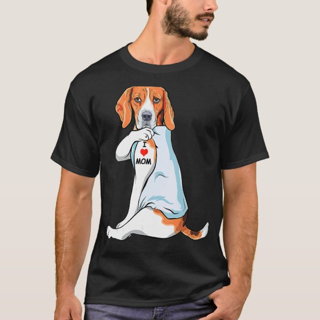 I Love Mom Tattoo Treeing Walker Coonhound Mom Dog T-Shirt (Front)