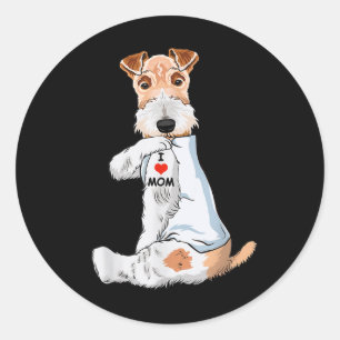 I Love Mom Tattoo Wire Fox Terrier Mom Dog Lover W Classic Round Sticker