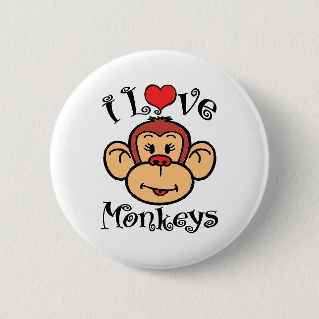 I Love Monkeys 2 Inch Round Button (Front)