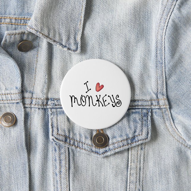 I Love Monkeys Cute Handwritten Typography 3 Inch Round Button (Creator Uploaded)