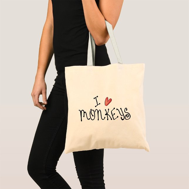I Love Monkeys Cute Handwritten Typography Tote Bag (Creator Uploaded)