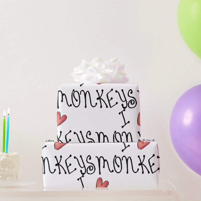 I Love Monkeys Cute Handwritten Typography Wrapping Paper (Creator Uploaded)