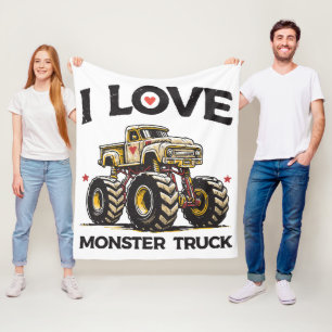 I Love Monster Truck Fleece Blanket