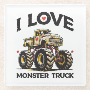 I Love Monster Truck Glass Coaster
