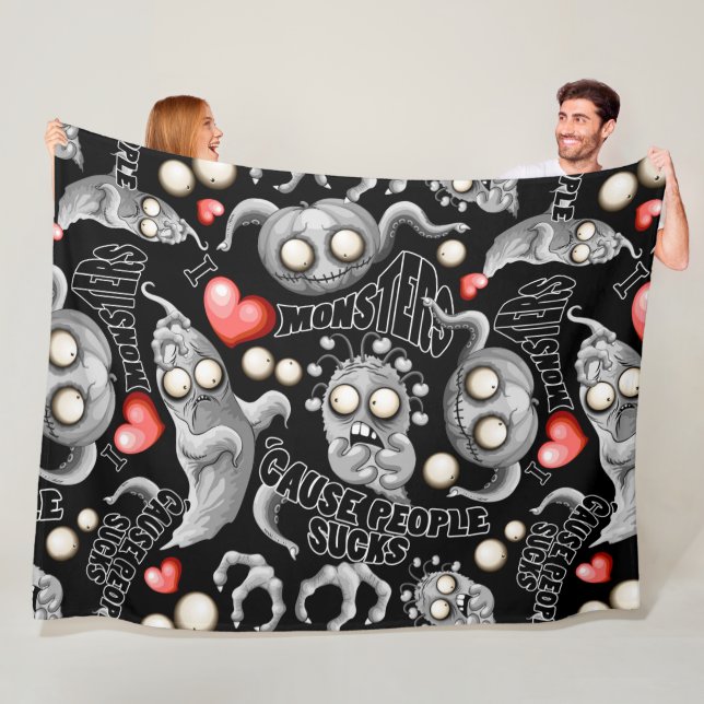 I Love Monsters 'cause People Sucks Fleece Blanket (In Situ)