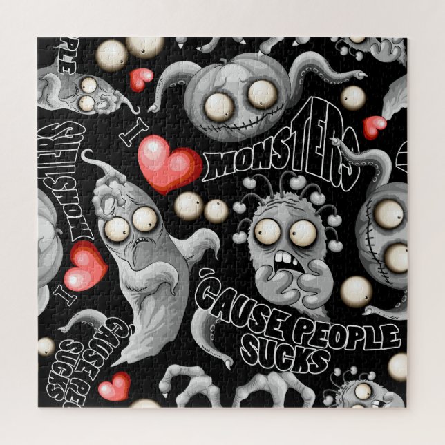 I Love Monsters 'cause People Sucks Jigsaw Puzzle (Vertical)