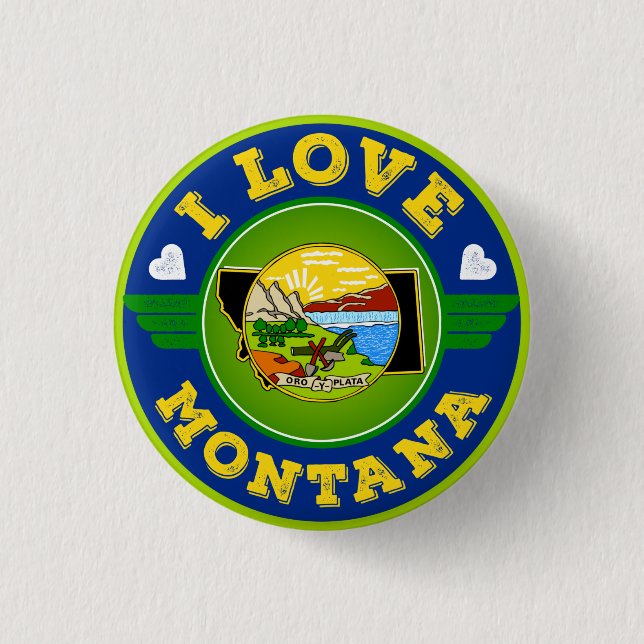 I Love Montana State Flag and Map 1 Inch Round Button (Front)