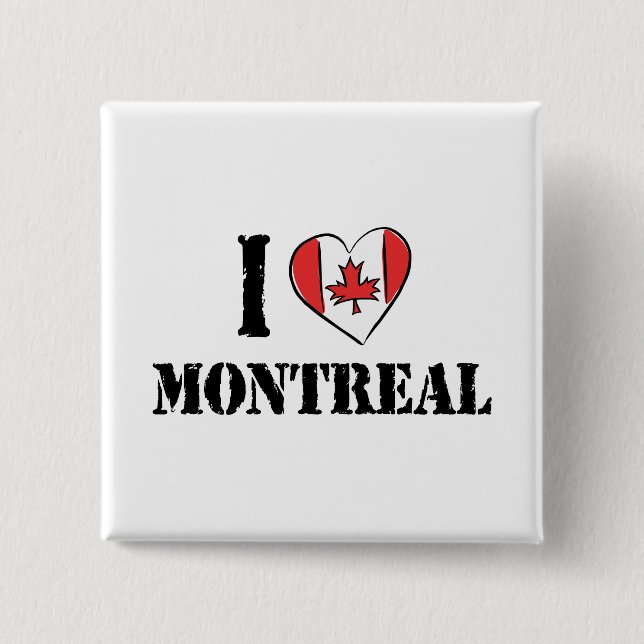 I Love Montreal Canada 2 Inch Square Button (Front)