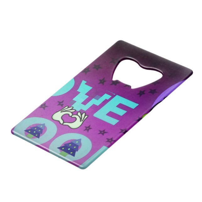 "I Love Moon" – A Whimsical Celestial Art Design Credit Card Bottle Opener (Front Angled)