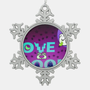 "I Love Moon" – A Whimsical Celestial Art Design Snowflake Pewter Christmas Ornament