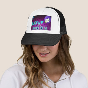 "I Love Moon" – A Whimsical Celestial Art Design Trucker Hat