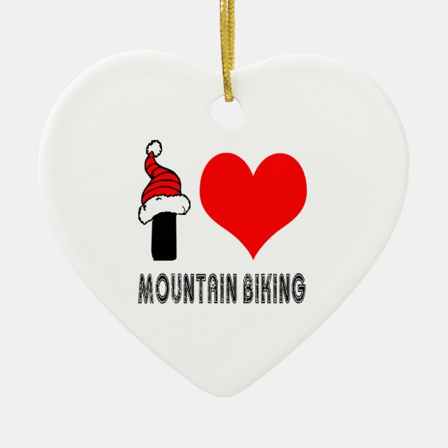 I Love Mountain Biking Design Ceramic Ornament (Front)