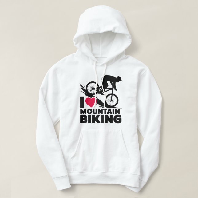 I Love Mountain Biking Silhouette Design Hoodie (Design Front)
