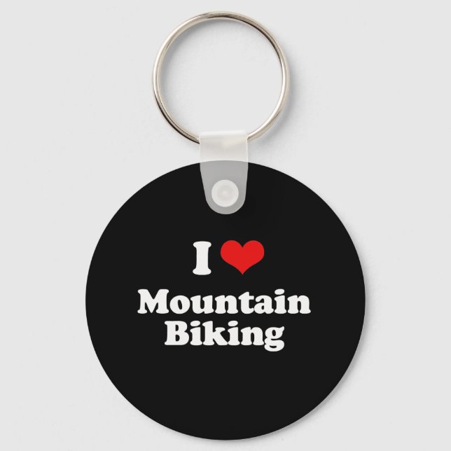 I Love Mountain Biking Tshirt Keychain (Front)