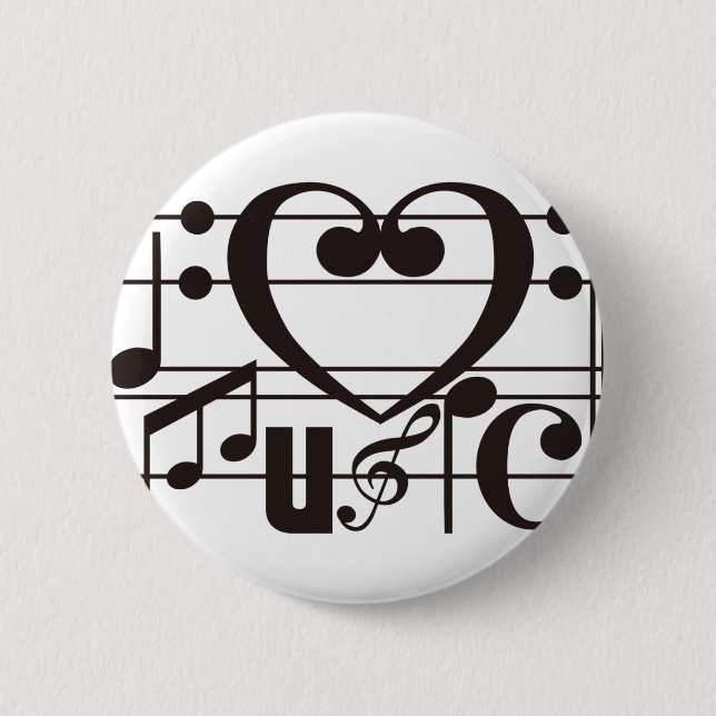 I LOVE MUSIC 2 INCH ROUND BUTTON (Front)