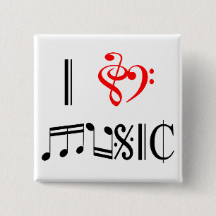 I Love Music 2 Inch Square Button