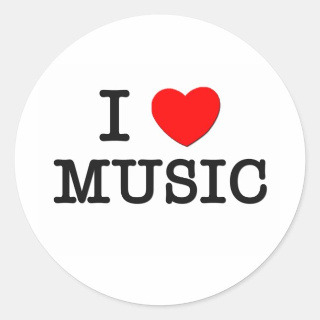 I Love MUSIC Classic Round Sticker (Front)