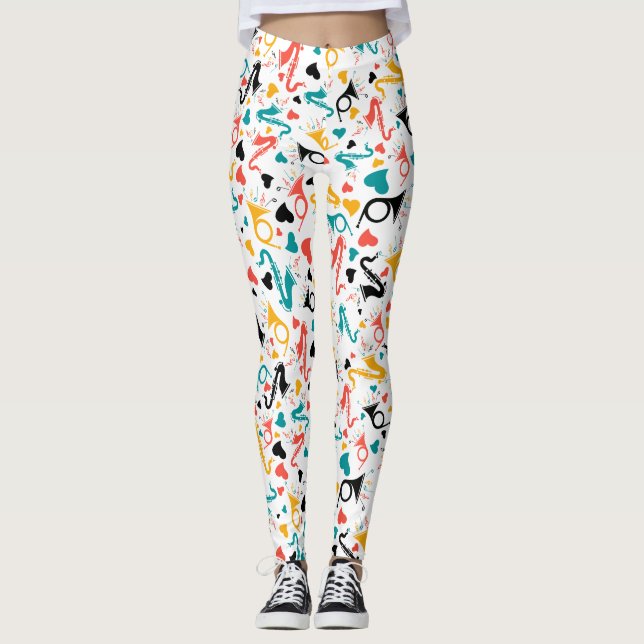I Love Music Colourful Pattern Leggings (Front)