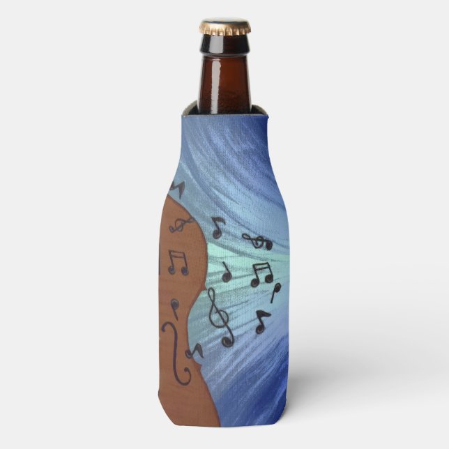 I Love Music Guitar Bottle and Can Cooler (Bottle Front)