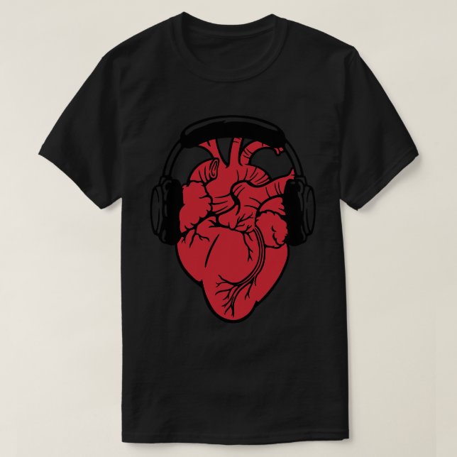 I Love Music Headset Anatomic Heart by Tobe Fonsec T-Shirt (Design Front)