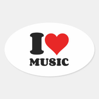 I LOVE MUSIC HEART OVAL STICKER
