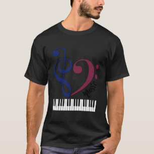 I Love Music Heart Piano Keys Midnight Blue & Burg T-Shirt