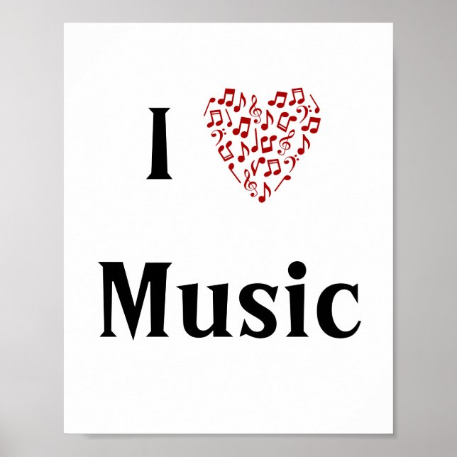 I Love Music Red Heart of Music Notes Poster (Front)