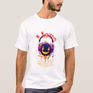 I Love Music Smiley Headphones DJ vibe white T-Shirt