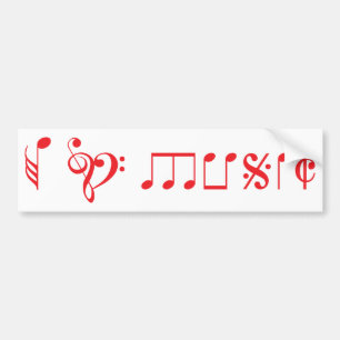 I love music, written with music notes bumper sticker