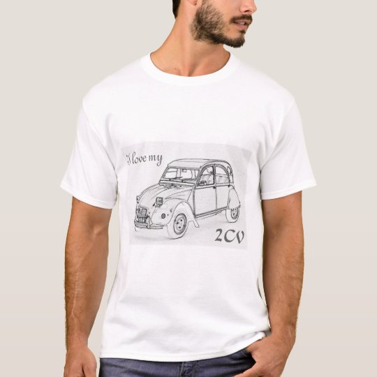 "I love my 2-CV". Citroen 2-CV sketch on tee-shirt T-Shirt