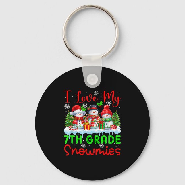 I Love My 7th Grade Snowmies Christmas Teacher Stu Keychain (Front)
