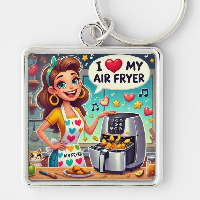  I Love My Air Fryer – Cute Cooking Design Keychain (Front)