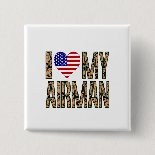 I Love My Airman - Camo 2 Inch Square Button