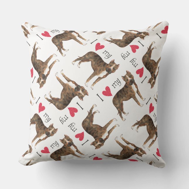 I Love my Am Staff Throw Pillow (Front)