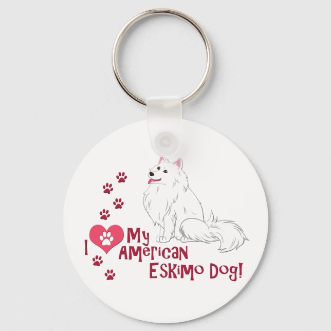 I Love My American Eskimo Dog! Keychain (Front)