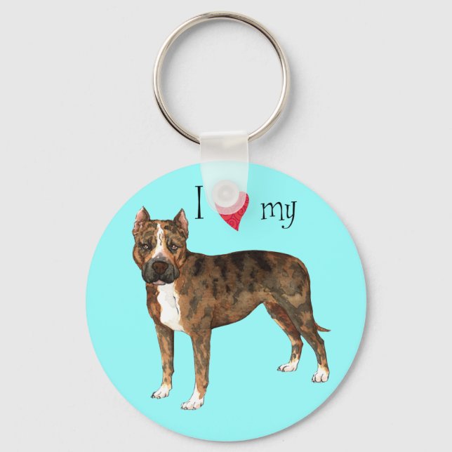 I Love my American Staffordshire Terrier Keychain (Front)