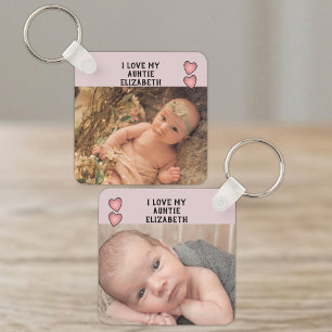 I love my Auntie name photos purple double sided Keychain