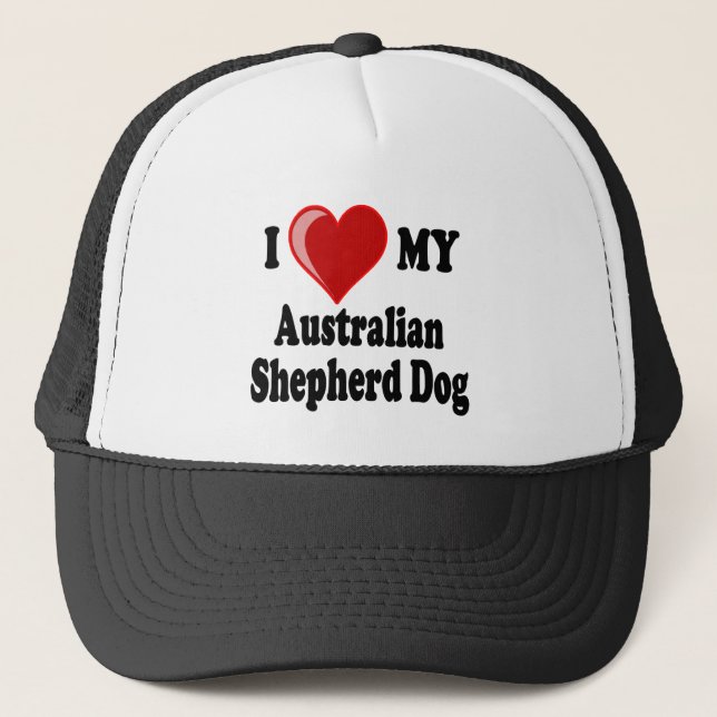 I Love My Australian Shepherd Dog Trucker Hat (Front)