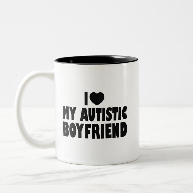 I Love My Autistic Boyfriend - Autism Acceptance Two-Tone Coffee Mug (Left)