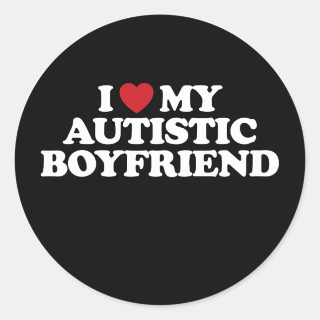 I Love My Autistic Boyfriend I Heart Groovy Classic Round Sticker (Front)