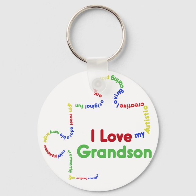I Love my autistic Grandson Puzzle Piece Keychain (Front)