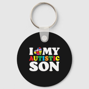 I Love My Autistic Son Puzzle Piece Autism Men Wom Keychain