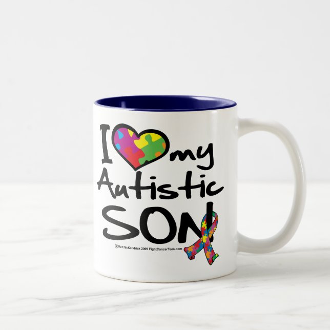 I Love My Autistic Son Two-Tone Coffee Mug (Right)