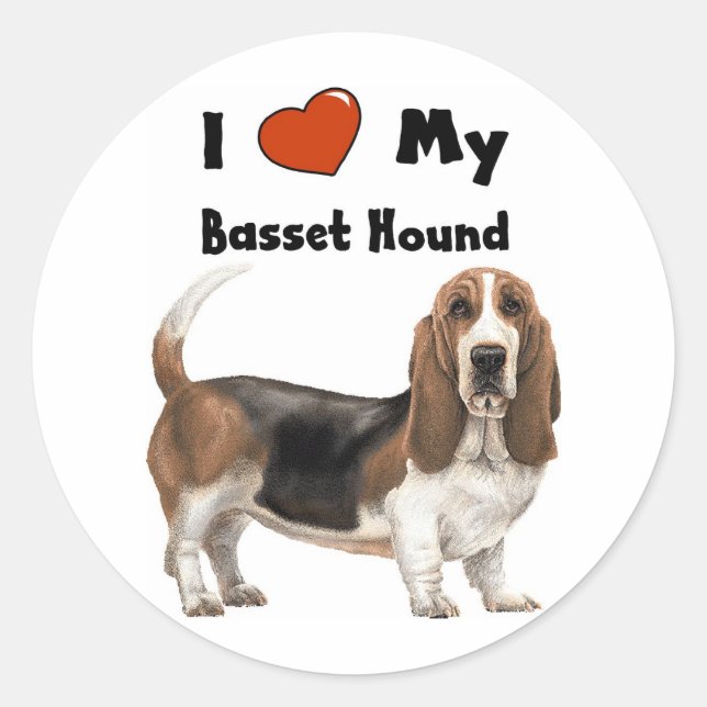 I Love My Basset Hound Classic Round Sticker (Front)