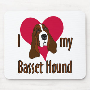 I Love my Basset Hound Cute Dog in a Heart Mouse Pad