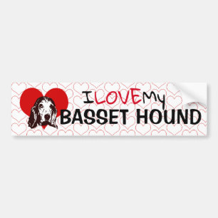 I Love My Basset Hound  Hearts Bumper Sticker