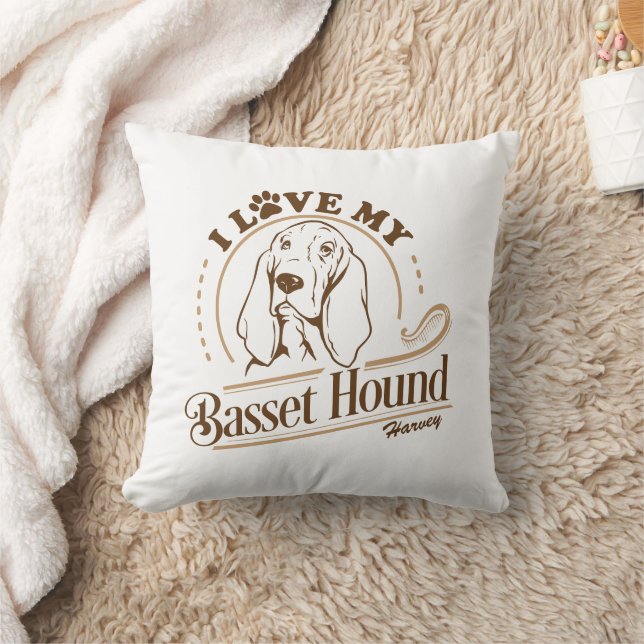 I Love My Basset Hound Throw Pillow (Blanket)